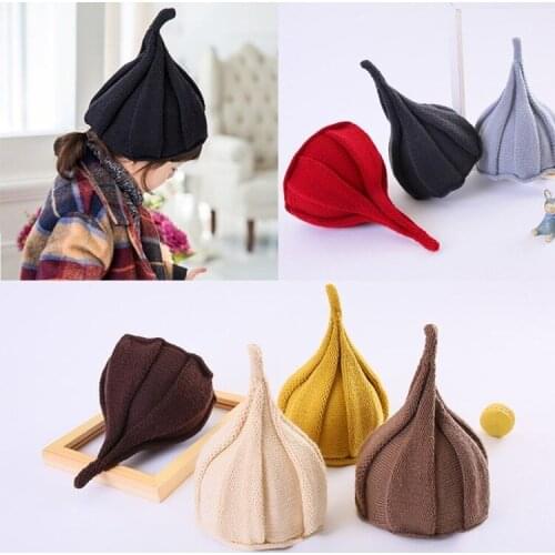 Autumn and winter Korean childrens pointed hat baby knitted wool hat ear protection tide pumpkin hat windmill cap 2-8 years old