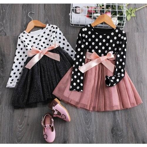 Kids Long Sleeve Dotted Dress Beautiful Princess Dress For Girls Birthday Gift Dress High Fashion Girls T-shirt