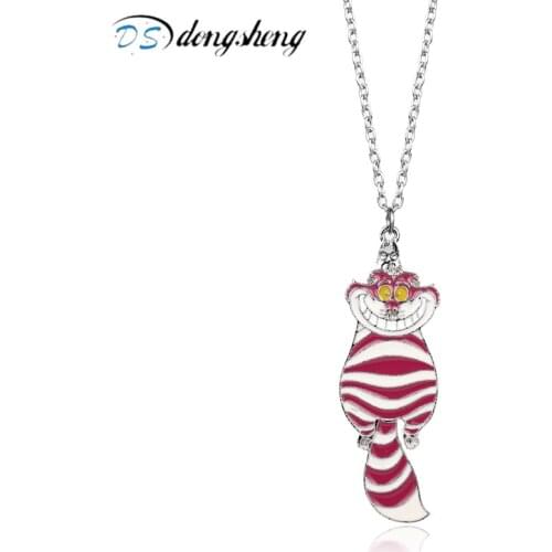 Dongsheng Fashion Jewelry Alice Wonderland Pink Cat Pendant Necklaces Women Girls Jewelry Cosplay Christmas Gift