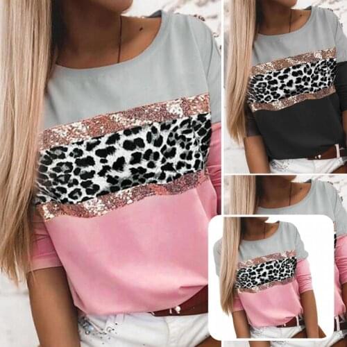 Breathable Simple Leopard Print Sequin Spring Top Soft Autumn Shirt Leopard Print for Traveling