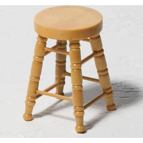 Simulation Pretend Play Children Toy Dollhouse Wooden Round Bar High Stool Mini Ornaments Food and Play Accessories