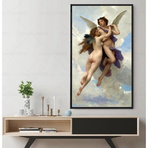 William Bouguereau Cupid and Psyche Canvas Painting Famous Art Wall Decoration for Living Room