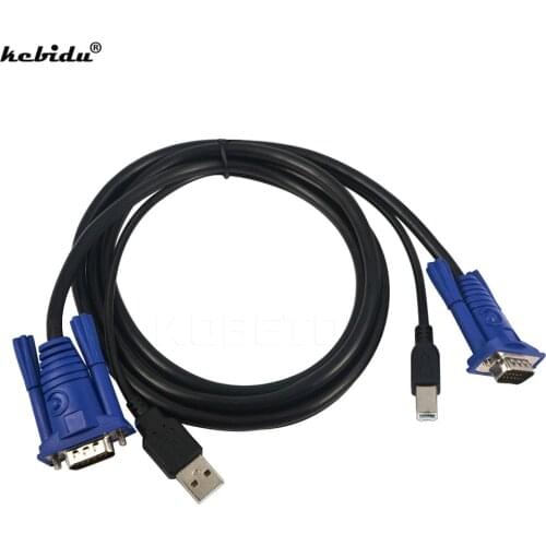 Kebidu1.5M KVM Switch Cable 2 in 1 USB 2.0 Type A to B 4Pin + Standard VGA SVGA 15pin computer Printer Monitor Adapter Converter