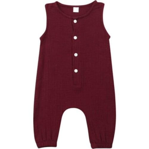 Summer Cute Newborn Baby Boy Girl Sleeveless Solid Color Single Breasted Romper Jumpsuit Outfits Clothes