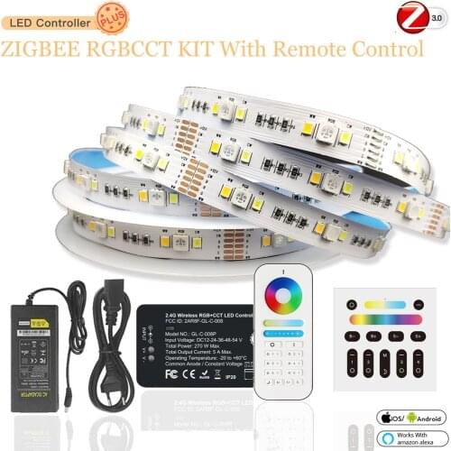 Zigbee 3.0 RGBCW Plus Controller+2.4G RF Remote DC12V 5050+2835 RGB+CCT 90leds/m LED Strip Light For Smartthings Hue/B Echo Plus