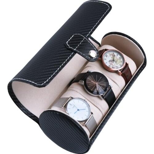 Watch Case High-grade 3-site Cylinder watch Case pu leather Collection box Jewelly Display box Trinket Box Watch Case