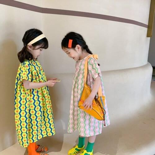 2021 Summer Girls Clothes Korean Style Dress for Girl Casaul Kids Clothing 1-7y