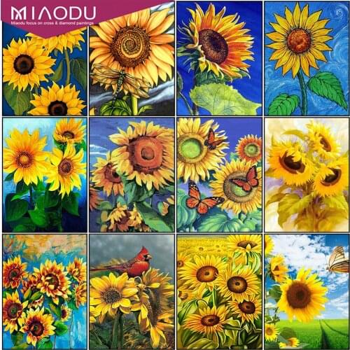 Miaodu 5D DIY Diamond Painting Sunflower Diamond Embroidery Flower Scenery Cross Stitch Full Round Drill Home Decor Manual Gift