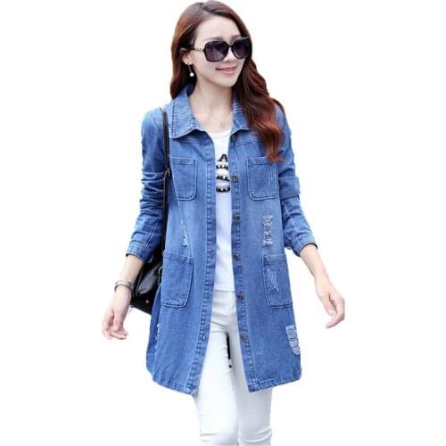 Fashion cowboy jacket women XS-5XL plus size loose coat 2019 autumn winter new long sleeve korean lapel loose slim jacket LR483