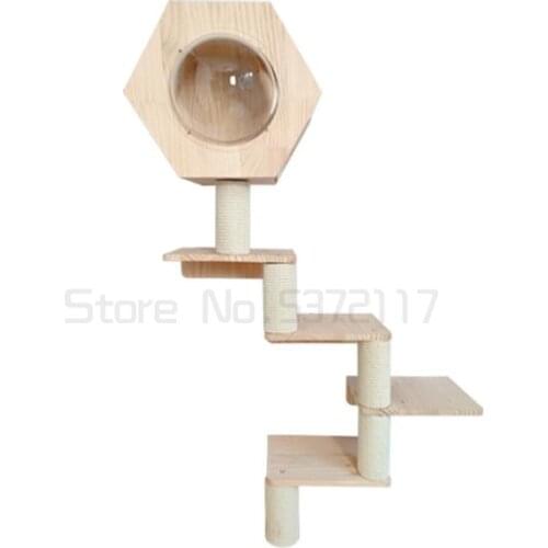 Roped Cat Bridge Climbing Frame Wall Mounted Wood Cat Tree House Bed Sisal Scratching Post Jumping Bridge Pet Furniture 90cm