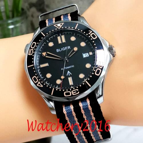 41mm Bliger Black Dial Sapphire Glass Ceramic Bezel Stainless Steel Miyota 8215 Automatic Mens Watch