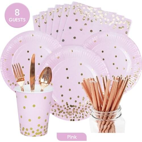 AVEBIEN New Bronzing Polka Dot Disposable Pink Birthday Party Tableware Set Decoration Paper Plate Paper Cup одноразовая посуда