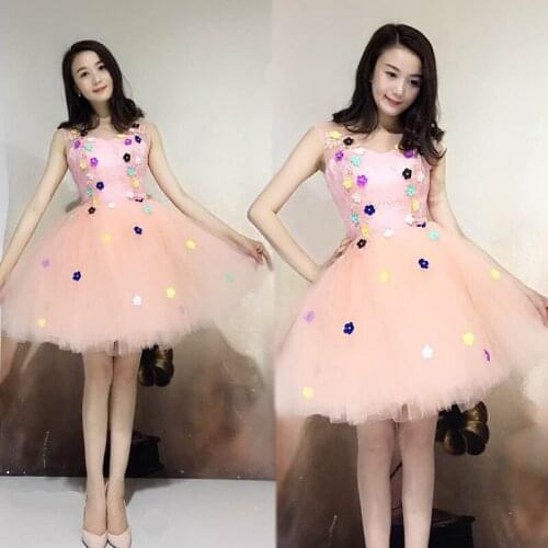 New pink short sweat lady girl women princess bridesmaid banquet performance dancing party dress gow