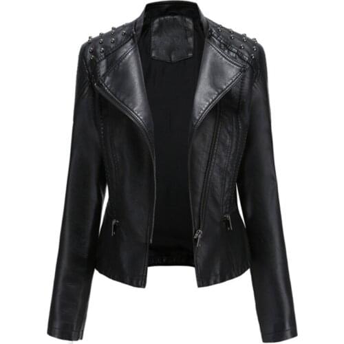 New Women Slim Cool Lady Pu Leather Jackets Sweet Female Zipper Faux Femme Outwear Coat Plus Size Short Women Jacket Veste Femme