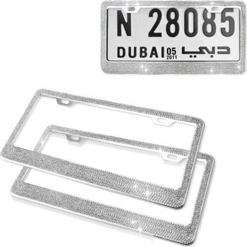 2021 New Car Crystal Diamond Bling Metal License Plate Frame Tag Glitter Rhinestone Stainless Steel For Honda Civic BMW mini