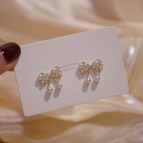 New Design S925 Silver Needle Pearl Bow Cute Exquisite Earrings Bridal Wedding Accessories For Girlfriend Birthday Gifts