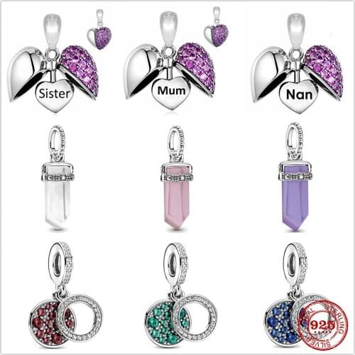 The new engraved heart pendant fit the original Pandora Charm Silver 925 Bracelet DIY Womens Jewelry