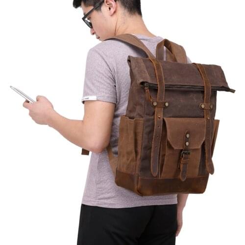 Nesitu Highend Casual New Vintage Coffee Grey Army Green Cyan Wax Canvas 14'' Laptop Women Mens Backpacks Travel Bags M0013