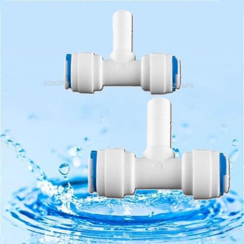Reverse Osmosis Aquarium System Coupling T Shape Tee 1/4" 3/8"OD Hose To 1/4" Pipe RO Water Plastic Pipe Fitting Quick Connector