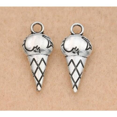 KJjewel Antique Silver Plated Ice Cream Charm Pendant Jewelry DIY Making Bracelet Accessories 19x8mm 20pcs/lot