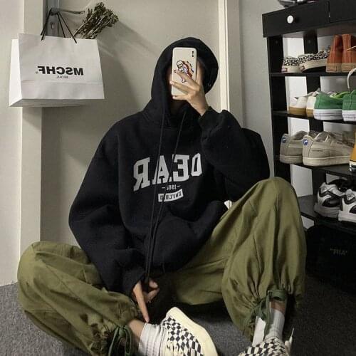 Autumn-winter Hoodies Mens Korean Trend Pullover Hoodie Hong Kong-style Jacket Male Plus Velvet Thickening Hooded Sweatshirts