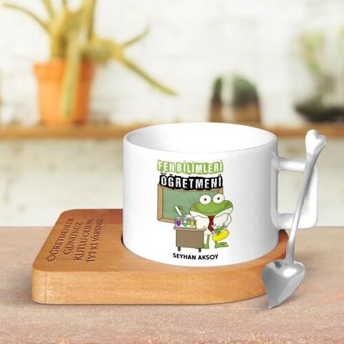 Personalized the Natural Science Teacher is Wood Altlıklı Ceramic Cup-2