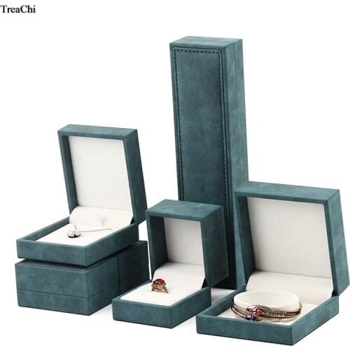 PU Leather Jewelry Gift Box Navy Blue Green Velvet Earring Ring Pendant Jewelry Package Box Bracelet Necklace Organizer Case Box