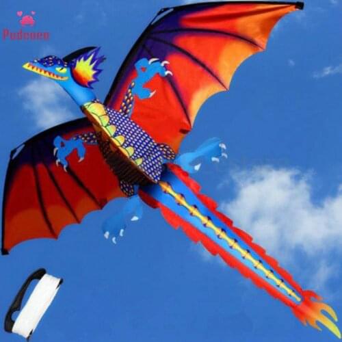 Pudcoco 3D Dragon 100M Kite Single Line With Tail Kites Outdoor Fun Toy Kite Family Outdoor Sports Toy Children Kids Gift