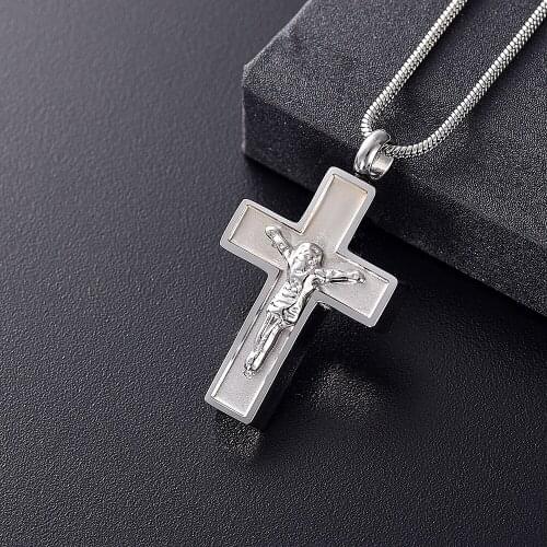 Religious Jesus Cross Cremation Jewelry Crucifix Prayer Memorial Pendant 316L Stainless Steel Funeral Ashes Holder Necklace