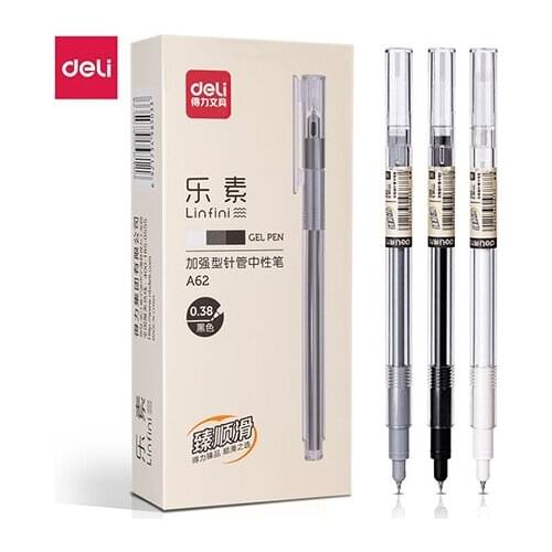 Deli A62 student gel pen 0.38mm reinforced needle tube Smooth writing neutral pen no seal style signature pen Cold wind