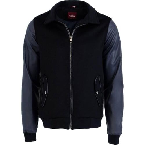 Leather Sleeve Navy Blue Cachet Coat Wessi