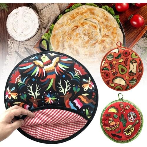 12inch Cloth Bag Burrito Portable Tortilla Warmer Pouch Home For Microwave Restaurant Food Pancake Heat Resistant Printed Flour