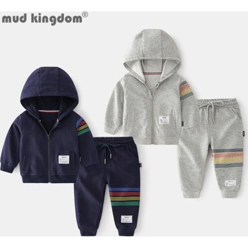Mudkingdom Kids Boys Sweatshirt Jogger Set for Boys Casual Zipper Hooded Jacket Print Belt Slant Pocket Pants for Autumn Outfits
