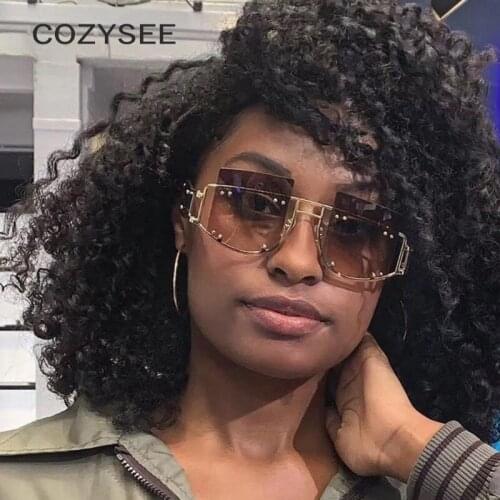 Unique Ladies Luxury Oversized Big Sunglasses Women Square Half Frame Sun Glasses Men Shades Brand Rivet Green Glasses Female