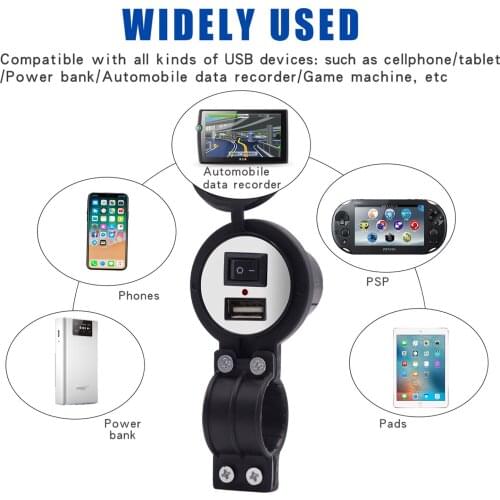 1.5A DC 12-24V Waterproof Motorcycle USB Charger ABS Switch Units CE Certified Adaptor Durable Socket With 47.24inch Cable