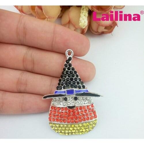 Top Quality Free Shipping Halloween Rhinesstone Candy Corn With Black Hat necklace Rhinestone Chunky Charm Pendant