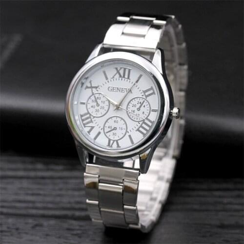 Zegarki High quality 3 Eyes Silver Geneva Casual Quartz Watch Women Stainless Steel Dress Watches Relogio Feminino Hot Sale