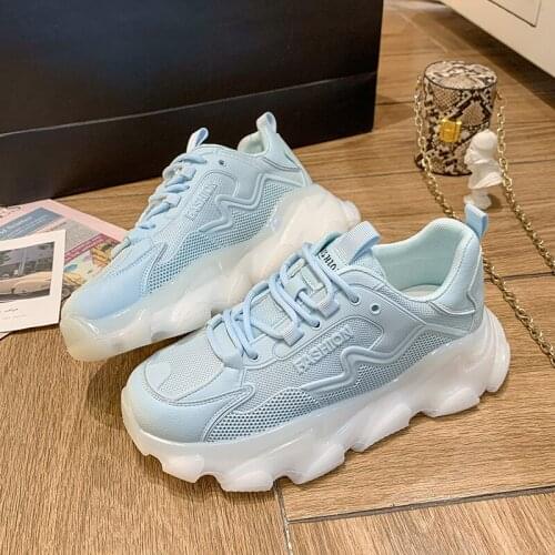 2021 Sneakers Women Spring Trend Fashion Casual Shoes Woman Mesh Lace Up Platform Shoes Female Comfortable Breathable Sneakers