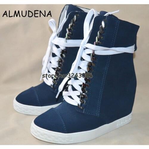 Winter Autumn Metal Chain High Platform Casual Shoes Outdoor Leather Suede Woman Short Ankle Boots Round Toe Shoes Fashion Boots