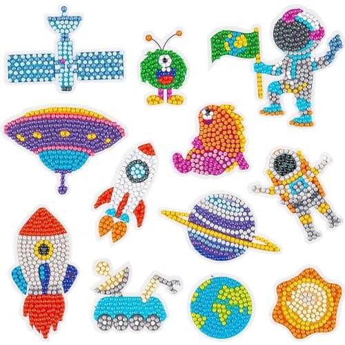 12PCS Outer Space 5D Diamond Painting Stickers Space DIY Full Drill Easy Diamond Painting Kit for Kids Astronaut Mosaic Sticker