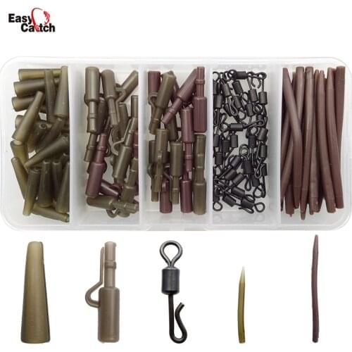 120Pcs Carp Fishing Accessories Tackle Anti Tangle Sleeves Tail Rubbers Safety Lead Clips Quick Change Swivels Set With Box120Pc