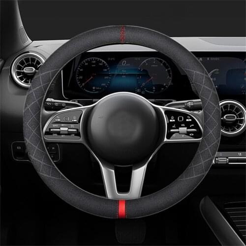 38cm Universal Suede + PU Auto Car Steering Wheel Cover Set Round with Hot Stamping Central Marker Car Accessories Interior