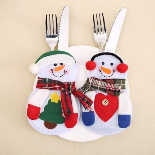 4pcs Christmas snowman hat New Year pocket fork cutlery holder bag family party table dinner decoration tableware storage bag