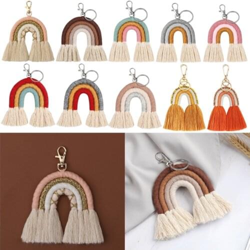 2021 New Macrame Tassel Keychain Women Boho Handmade Weaving Rainbow Keychains Creative Bag Charm Pendant Keyring