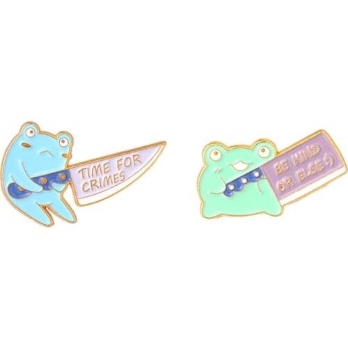 Cute Frog Toad Brooch Pin for Women Men Be Kind or Else Pin Lapel Time for Crimes Brooches Funny Cartoon Stuff Pins Badge