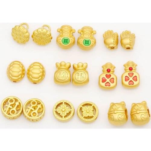 10pcs Retro Nepal Charms Spacer Beads Handmade Brass Metal Antique Alluvial Gold Color for Women Men Jewelry Making DIY Bracelet