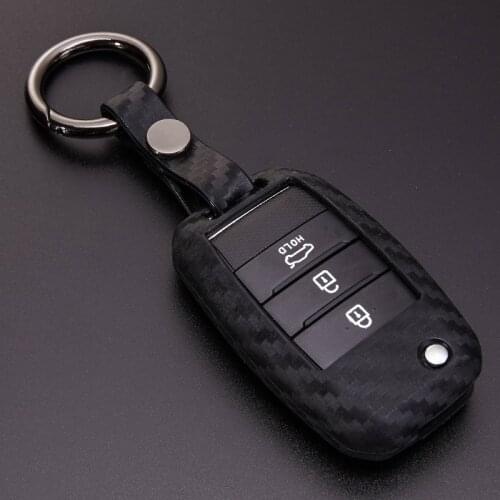 Carbon Fiber Pattern Car Key Case Cover For Kia Rio 3 Niro Cerato Sportage Ceed Picanto Soul K3 K5 K2 Key Ring Chain Accessories