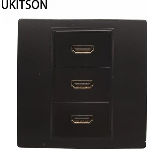 Black Wall Panel With 3 Ports HDMI2.0 Socket 86x86mm HD Faceplate For Home Cinema Projector Audio Video Plug