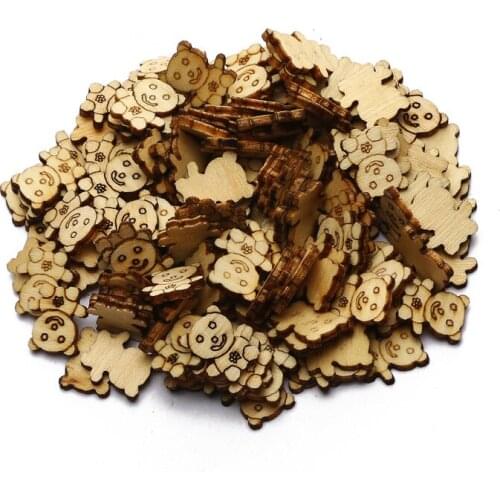 100pcs 10x11mm Bear Pattern Wood Accessories DIY Crafts For Handmade Scrapbooking Home Decoration Wooden Ornaments