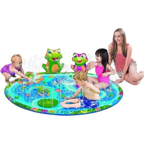 Sprinkle Splash Play Mat Inflatable Frog Sprinkler Water Spray Games Toys for Children Kids Toddlers Summer Backyard Outdoor Toy